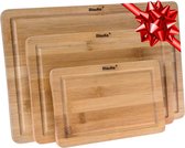 Snijplank van Bamboe Set – Houten Snijplank in 3 Maten (Klein, Middel, Groot) – Snijplanken Set van Hout – Bamboe Snijplank voor Keuken voor Vlees, Kaas en Groenten – Houten Dienblad – BlauKe