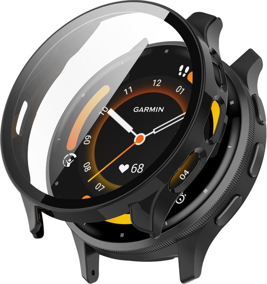 Strap-it Bescherm hoesje met glasplaat - case met screen protector voor Garmin Venu 3s - zwart