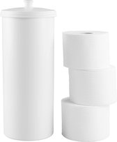 Grote toiletpapierhouder met deksel - toiletpapieropslag van kunststof (diameter: 16 cm) staand - toiletpapier doos ook voor grote rollen - wit