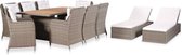 The Living Store Ensemble de jardin en Poly rotin - Marron et blanc - 200 x 100 x 74 cm - Chaise longue - chaise - table - Dossier réglable - Coussins inclus - Structure robuste