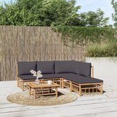 The Living Store Bamboe Tuinset - Modulair - Stoelen - Tafel - Kussens - Donkergrijs - 150x65x30 cm