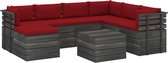 The Living Store Pallet Loungeset - Grenenhout - Modulair - 60x65x71.5 cm - Wijnrode kussens