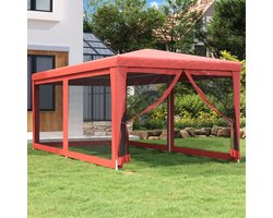 vidaXL Feesttent - Partytent - Partytent met 6 mesh zijwanden 3x6 m HDPE rood - Outdoor - Tuintenten - Veranda