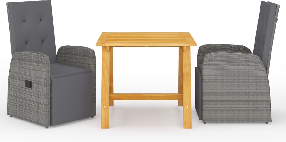 The Living Store 3-delige Tuinset grijs - Tuinstoel - Lounge Stoel - Buitentijd - Acacia Hout - Poedersteen