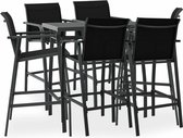 The Living Store tuinmeubelset - zwart en donkergrijs - gehard glas - staal en textileen - tafel 110 x 60 x 110 cm - stoel 54 x 63.5 x 109 cm - 6 stoelen - montage vereist