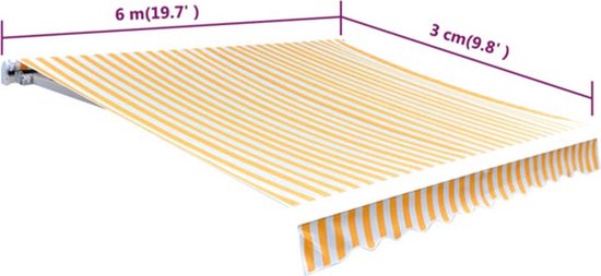 vidaXL Luifeldoek - Zonneblind - Luifeldoek 6x3 m canvas zonnebloemgeel en wit - Buitendecoratie - Tuindeco - Parasol
