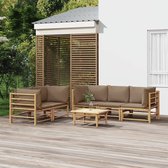 The Living Store Bamboe Garden Set - - Ensemble lounge - 5 places - Coussins taupe