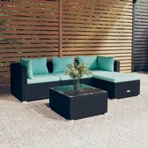 The Living Store Loungeset - Modulair PE-rattan - Zwart - Inclusief kussens - Hoogwaardig materiaal