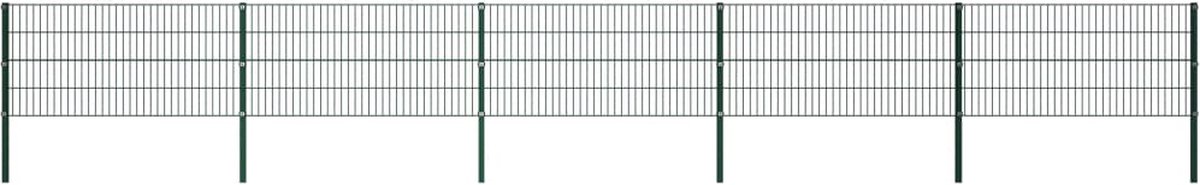 The Living Store Schuttingset - Hekpanelen en palen - 10 panelen van 8.5 x 0.8m - Mosgroen - Gepoedercoat ijzer