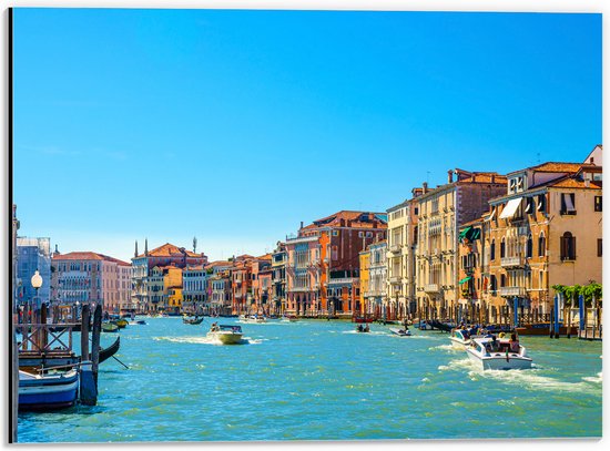 Dibond - Wateren van Venetië bij Gekleurde Huisjes - 40x30 cm Foto op Aluminium (Wanddecoratie van metaal)