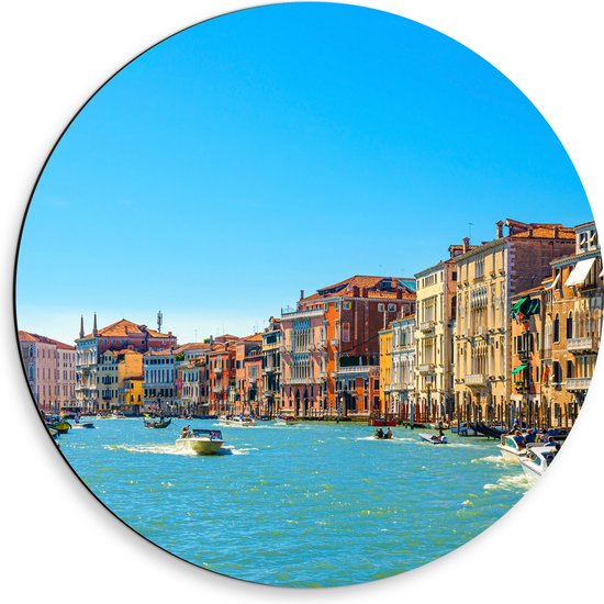 Dibond Muurcirkel - Wateren van Venetië bij Gekleurde Huisjes - 50x50 cm Foto op Aluminium Muurcirkel (met ophangsysteem)