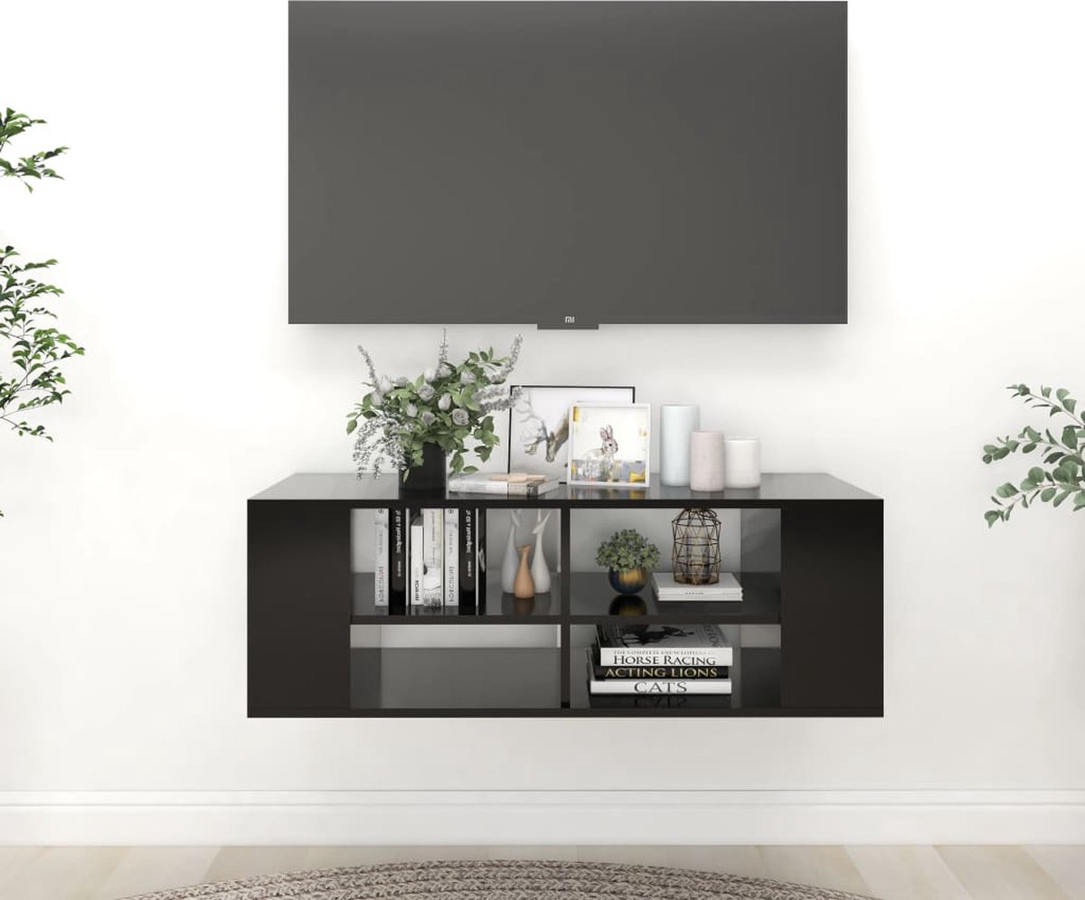 Furniture Square - Meuble TV DIAMOND - Zwart Mat - 240cm (2x120cm) - Meuble  TV Suspendu