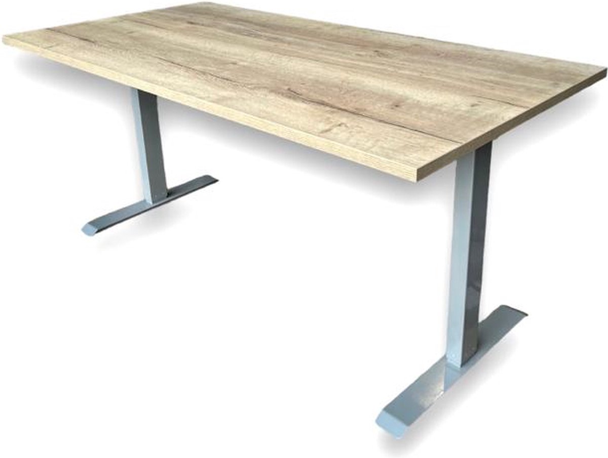 Elektrisch zit sta bureau premium – halifax natuur eiken blad – grijs onderstel – met memory functie en USB oplaadmogelijkheid - 160 x 80 - NIEUW