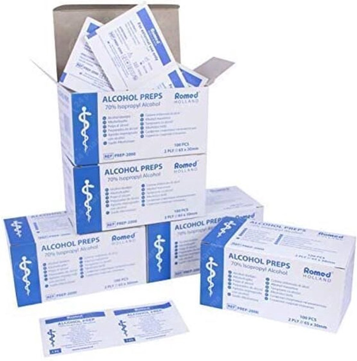 Goedkoopste Alcohol doekjes - 5 x 100 Stuks - Romed - Alcohol Wipes - Desinfectie Doekjes Voor Kleine Oppervlakken - Steriel Verpakt Per Stuk