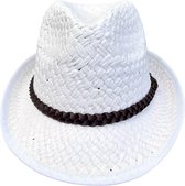 2 stuks gleufhoed - trilby hoedje - deuk hoedje - papieren vlecht hoed - leren riempje - wit - festival hoedje