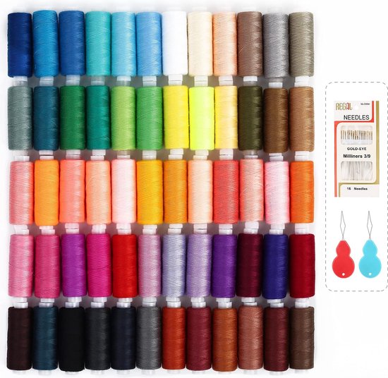Set d'accessoires de couture composé de 60 fils à coudre de couleurs  différentes et 16 | bol