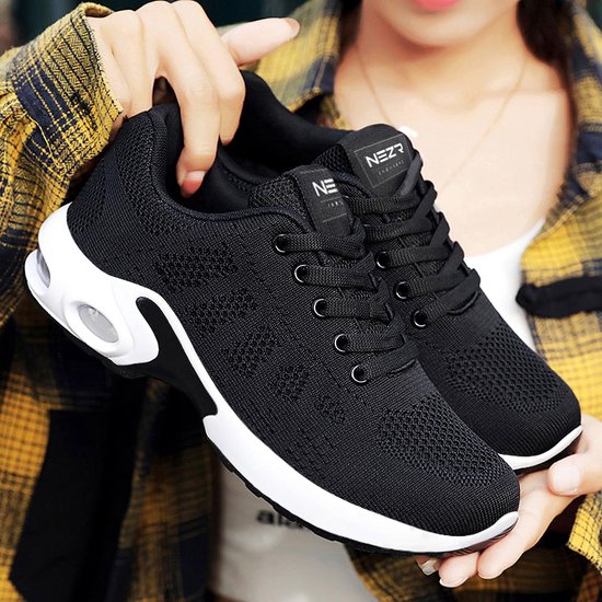 Nezr® Sneakers On Air - Sneakers Dames - Wandelschoenen - Loopschoenen - Sportschoenen - Lichtgewicht en Comfortabel - Zwart - Maat 38