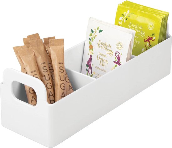 Navaris bamboe organizer voor koffieaccessoires - Bakje voor suiker, melk en theezakjes - Met 7 vakken - Voor thuis of op kantoor