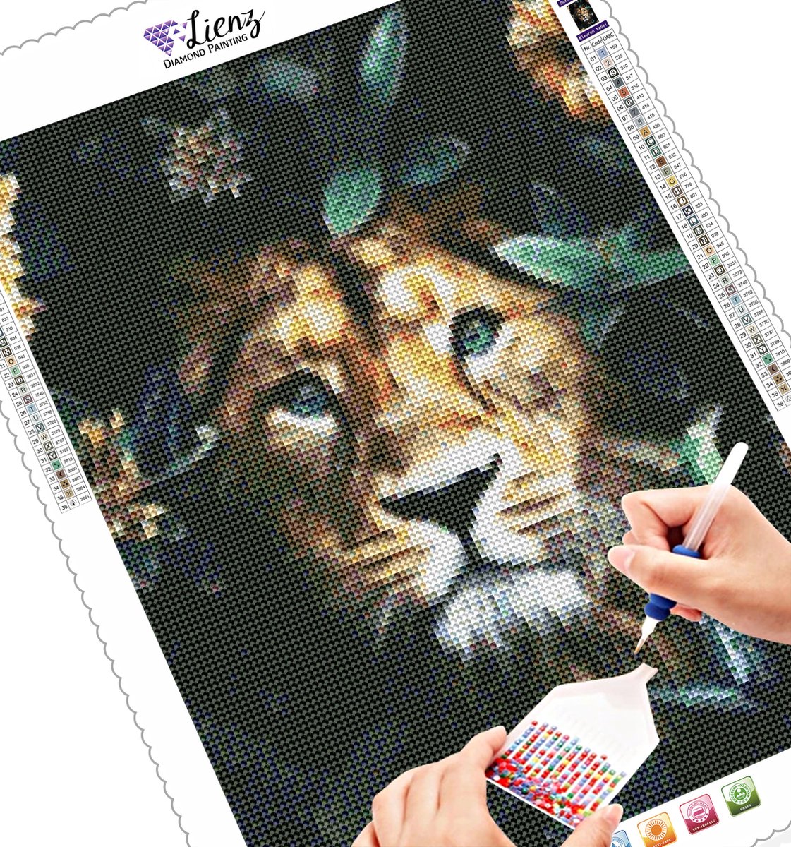 Lienz® Diamond Painting volwassenen 30x40cm – Rond – Leeuw – Bloemen – Vlinders – Pakket Volwassenen — afbeelding 3