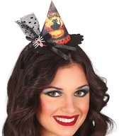 Halloween heksenhoed - mini hoedje op diadeem met sluier - one size - zwart - meisjes/dames