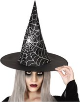 Halloween heksenhoed - met spinnenweb - one size - zwart/zilver - meisjes/dames - verkleed hoeden