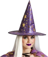Chapeau de sorcière d'Halloween - avec étoiles - taille unique - violet/or - filles/femmes - chapeaux habillés