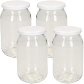 Weckpot/inmaakpot met schroefdeksel - 4x - 900 ml - wit - Inmaakpotten - Weckpotten