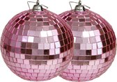 Othmar Decorations discobal kerstballen - 2x - roze -10 cm -kunststof