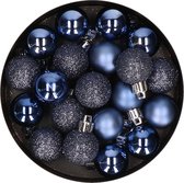20x stuks kleine kunststof kerstballen donkerblauw 3 cm - Onbreekbare plastic kerstballen - Kerstversiering