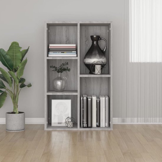 The Living Store Boekenkast - Grijs Sonoma Eiken - 50 x 25 x 80 cm - Duurzaam Hout - 5 Vakken