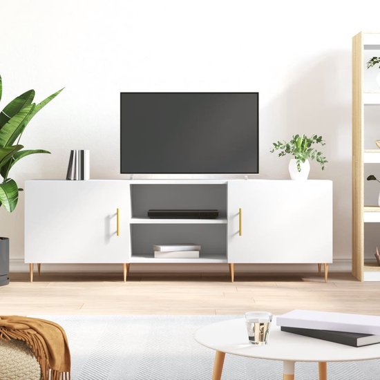 The Living Store tv-meubel wit - 150 x 30 x 50 cm - bewerkt hout en ijzer