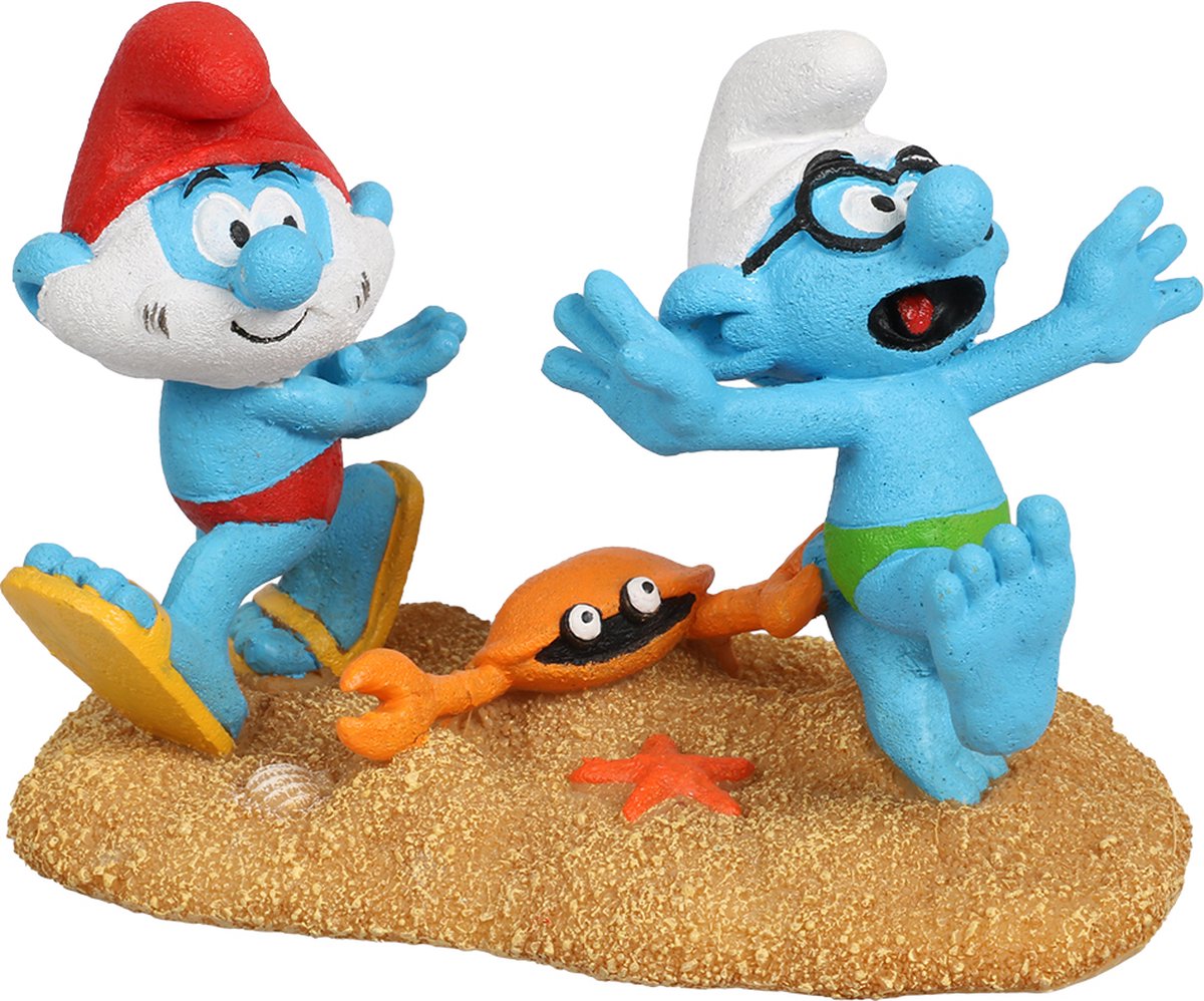 Smurfs Aquadella - Aquariumdecoratie - Vissen - Smurfen Strand Grote Smurf & Brilsmurf 11,5x6,8x8cm Meerkleurig - 1st