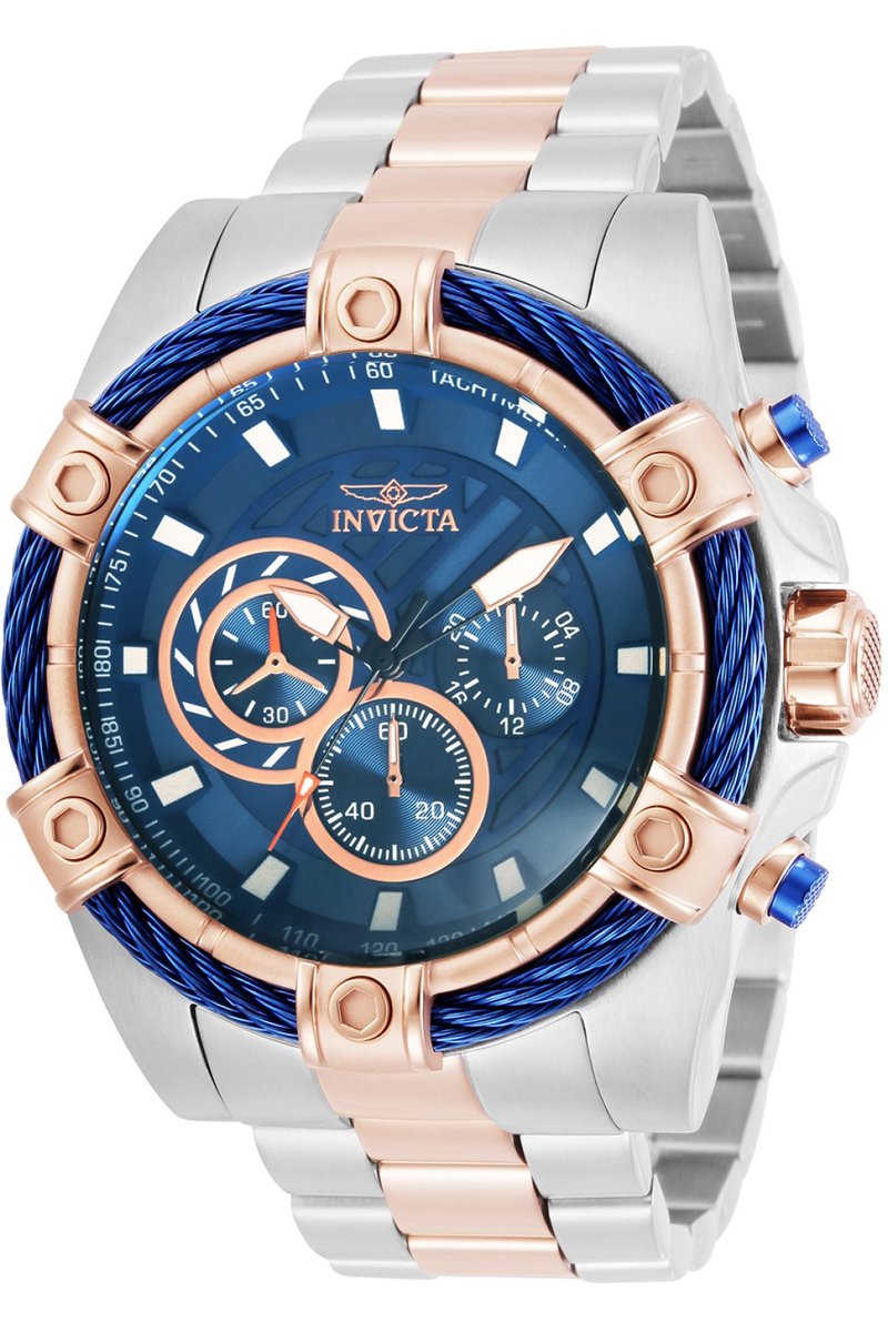 Invicta Bolt 32312 Heren Horloge - Waterdicht - Analoog - Quartz Uurwerk - Roestvrij Staal met blauwe Wijzerplaat -52mm