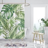 Douchegordijn, 120 x 180 cm, groene planten badgordijn, bananenblad badkamergordijnen, anti-schimmel douchegordijnen, waterafstotend badgordijn met 12 gordijnhaken