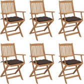 The Living Store Inklapbare Tuinstoelen - Massief acaciahout - Set van 6 - Taupe kussens - Afmetingen stoel- 54 x 57 x 91 cm