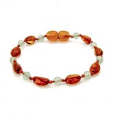 Bracelet Ambre Wild Sun Enfant - Bracelet de Cheville Ambre - Ambre Baltique - 16,5 cm - Haricots - Cognac / Vert Aventurine