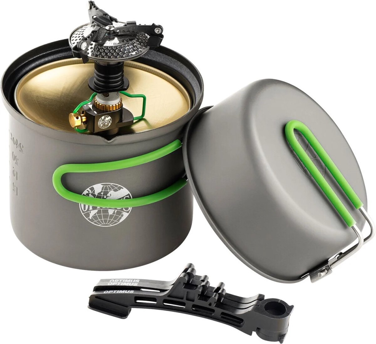 Optimus - OPT8021119 - Camping gasfornuis - Crux - 3 kW - incl. kookset met anti-aanbaklaag.