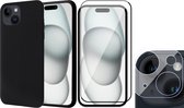 Hoesje geschikt voor iPhone 15 Plus - Screenprotector FullGuard & Camera Lens Screen Protector - Back Cover Case SoftTouch Zwart