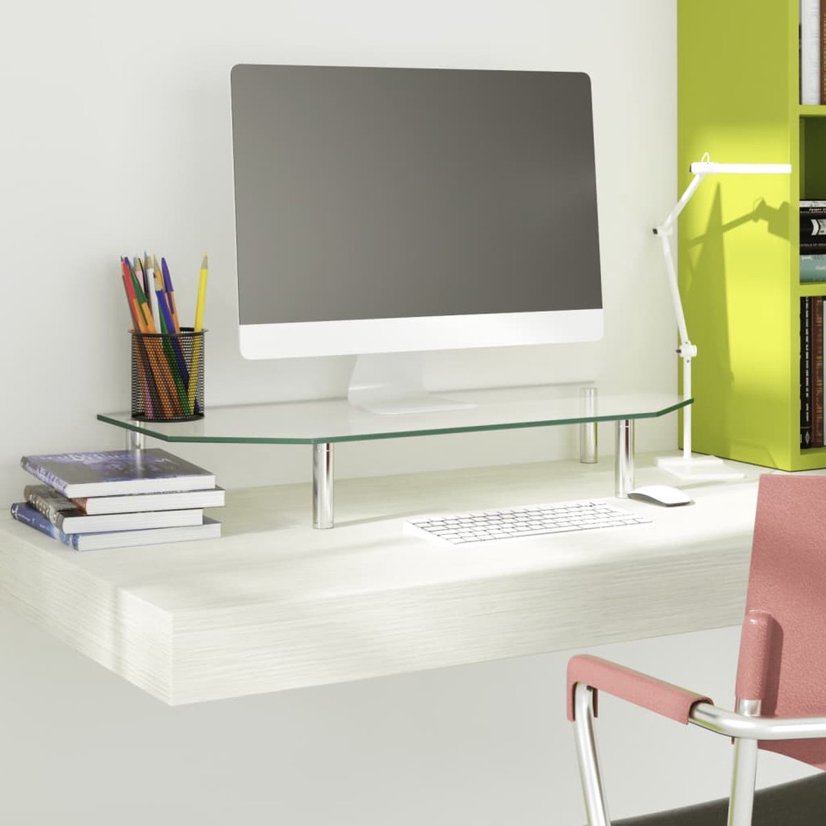 The Living Store Desktopverhoger - 60 x 26 x 8.6 cm - Transparant glas - Stabiele monitorstandaard