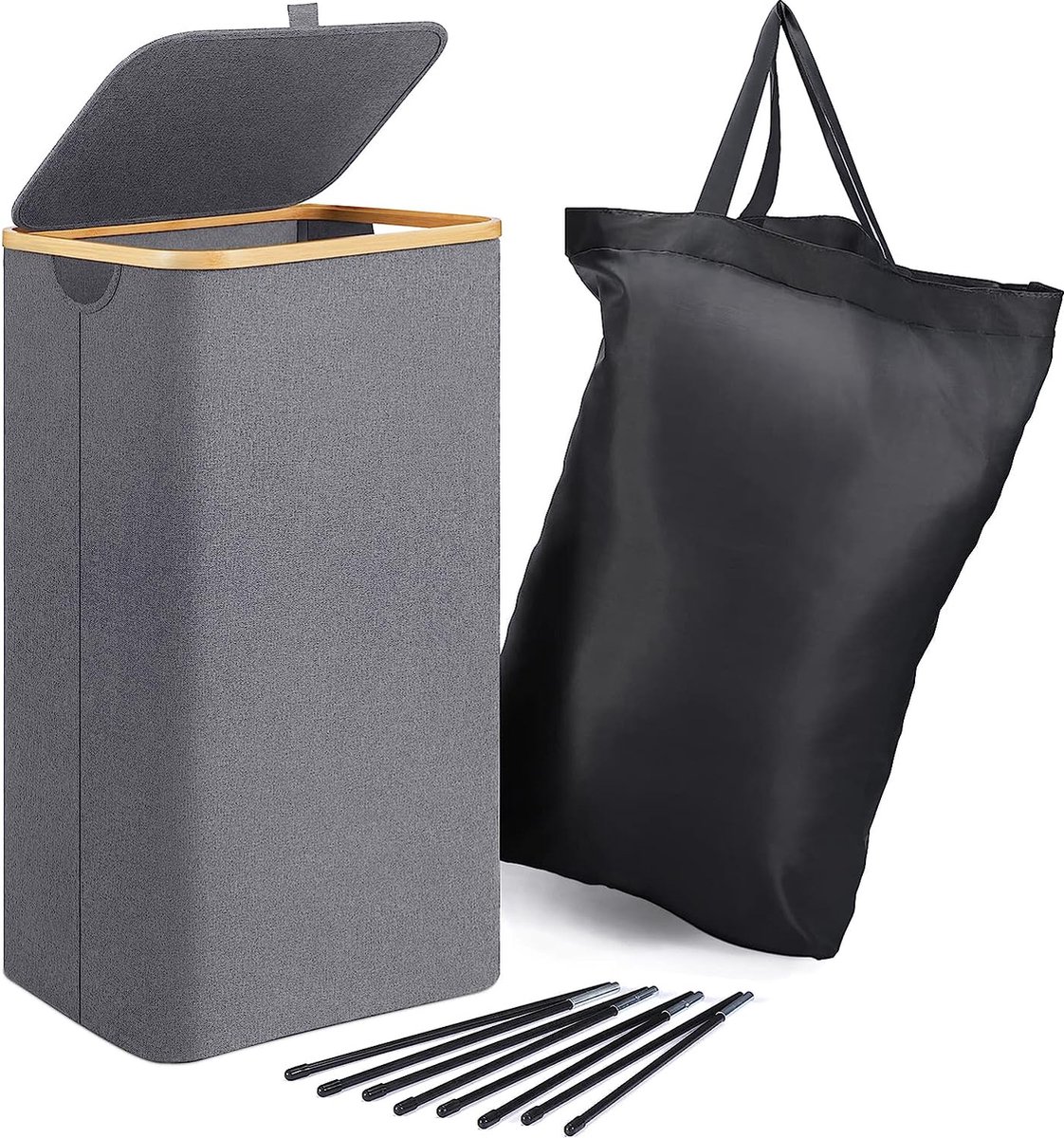Goedkoopste Slanke wasmand met afneembare tas - Vuile wasmand grijs - 70 x 39 x 29 cm