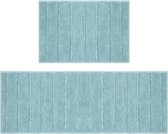 Set van 2 badmatten, antislip, absorberende badmatten, pluizige microvezel, badmatten voor de badkamer, 45 x 65 + 45 x 120 cm (strepen blauw)