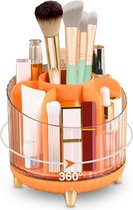 Organiseur de maquillage rotatif à 360°, organisateur de pinceaux portable, support de rangement multifonctionnel pour cosmétiques, décoration de chambre, coiffeuse, chambre à coucher, salle de bain, orange