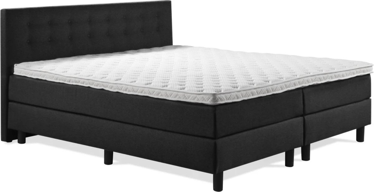 Boxspring Luxe 160x200 Knopen Zwart Lederlook