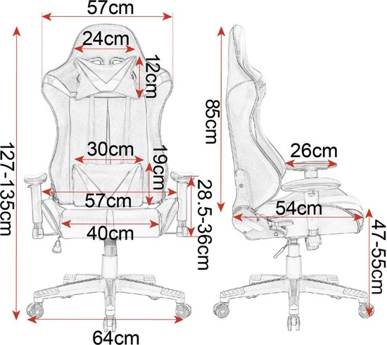 Chaise Happyment Gaming Sheffield - Tissu - Avec dossier et accoudoir - Réglable en hauteur - Ergonomique - Wit/ Zwart