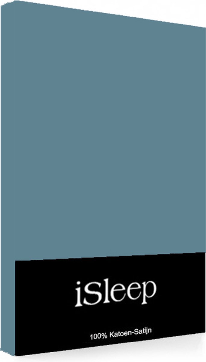 iSleep Satijn-Katoen Hoeslaken - Litsjumeaux - 180x220+40 cm - Midden Blauw