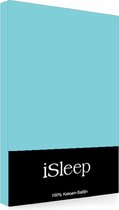 iSleep Satijn-Katoen Hoeslaken - Tweepersoons - 140x200+30 cm - Aqua Blue