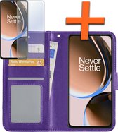 Hoesje Geschikt voor OnePlus Nord CE 3 Lite Hoes Bookcase Flipcase Book Cover Met Screenprotector - Hoes Geschikt voor OnePlus Nord CE 3 Lite Hoesje Book Case - Paars