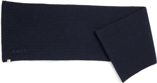 Hugo Boss - Geribde sjaal met logodetails van een katoenmix - heren - donkerblauw