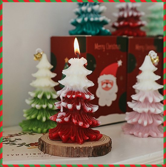 Kaars - Kerst Kaars - Kerstboom - Model C - Wit en Rood - Aromatherapie Kaars - Figuurkaars - Sham's Art