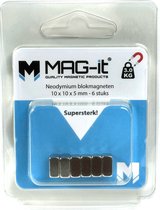 MAG-it® neodymium blokmagneten 10x10x5 mm – 6 stuks verpakking – Zeer sterk – trekkracht 3,0 KG – Superkwaliteit!
